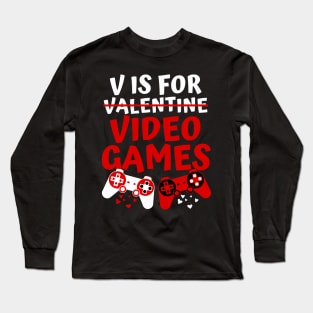 V Is For Video Games Valentines Day Gamer Boy Long Sleeve T-Shirt